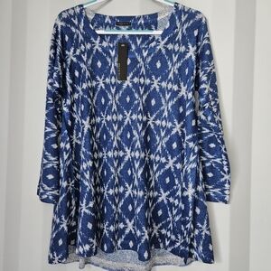 Nally & Millie Navy and White Ikat-Pattern Swing Tunic
